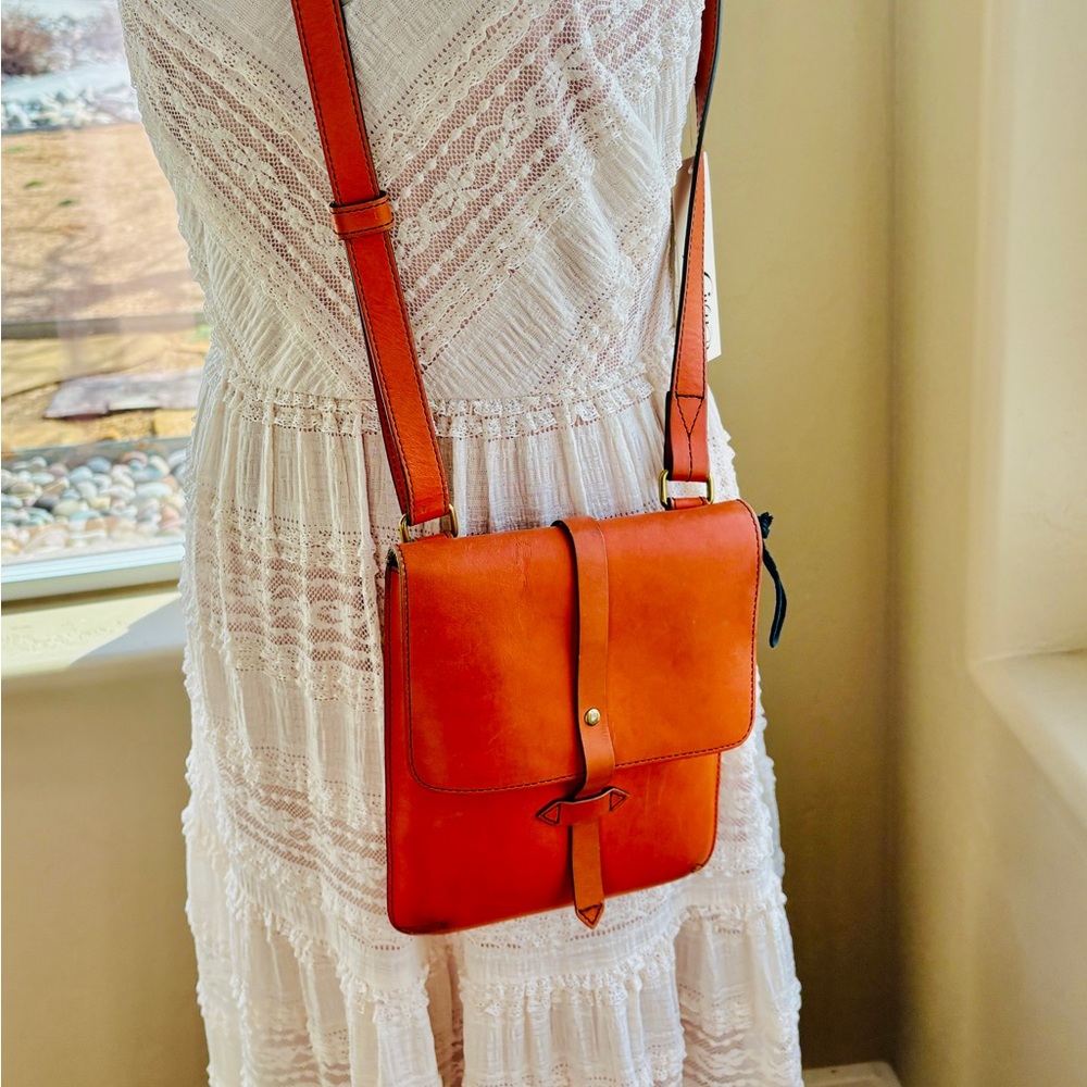 Vintage Orange Leather Crossbody Bag – 4” x 9” – Joy Grybon